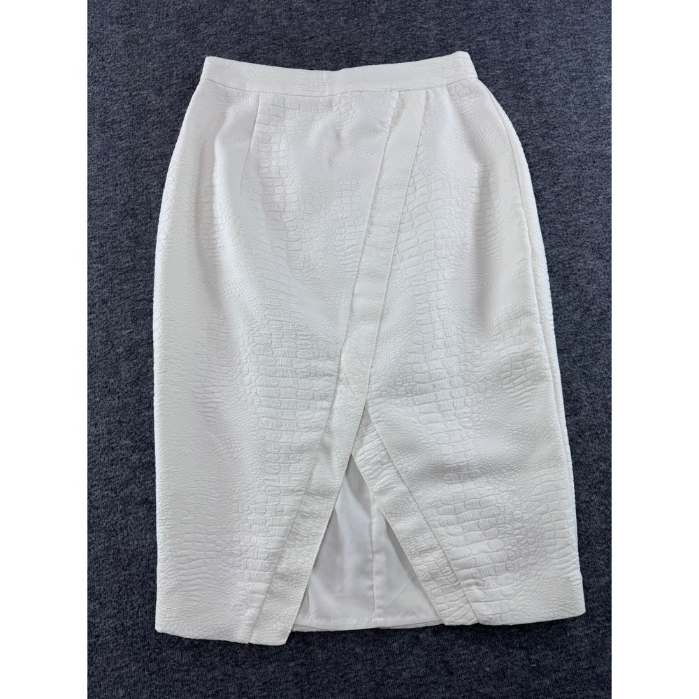 Jennifer Lopez White Crocodile Embossed Faux Wrap Pencil Skirt Size 6